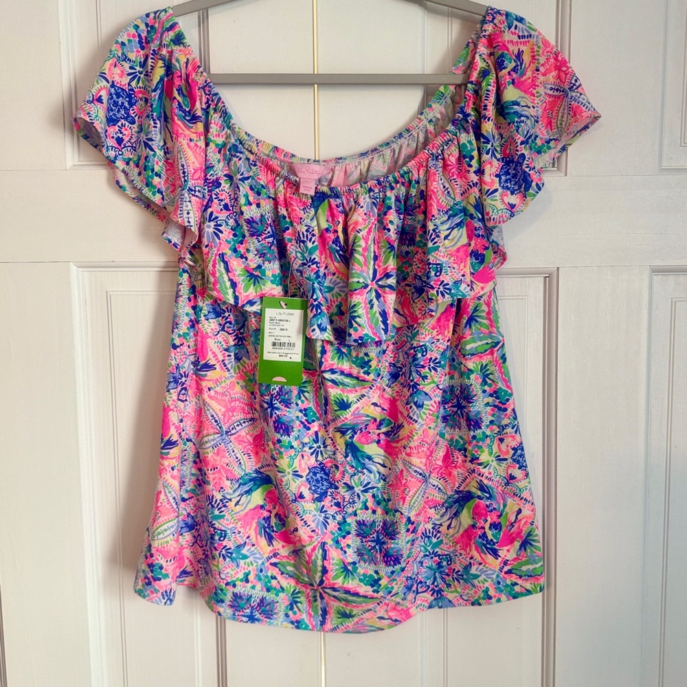 NWT Lilly Pulitzer Pink and Blue Tropical Blouse
